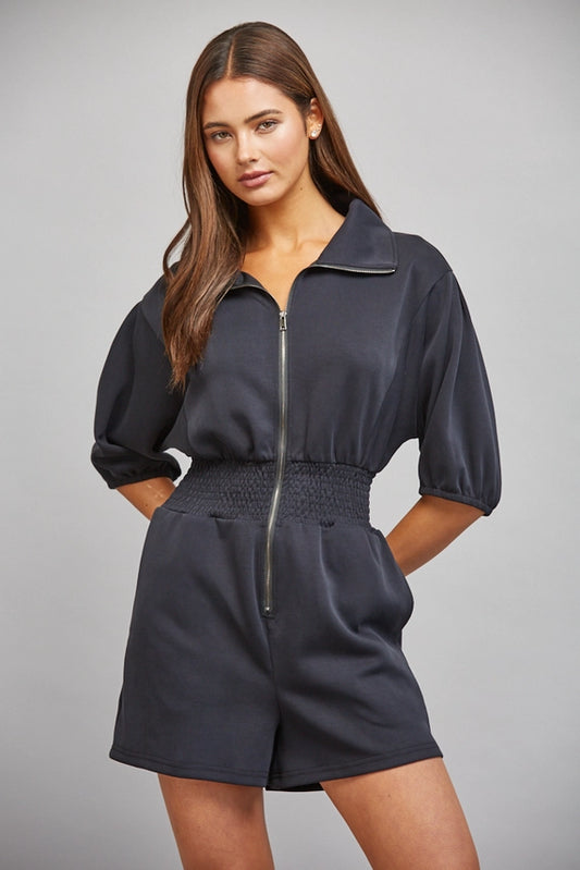 Fate Black Full Front Zip Romper