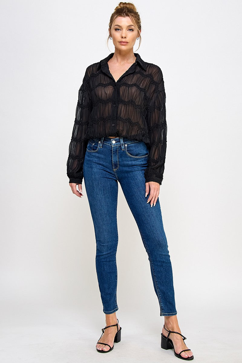 AR Black Sheer Chevron Textured Top