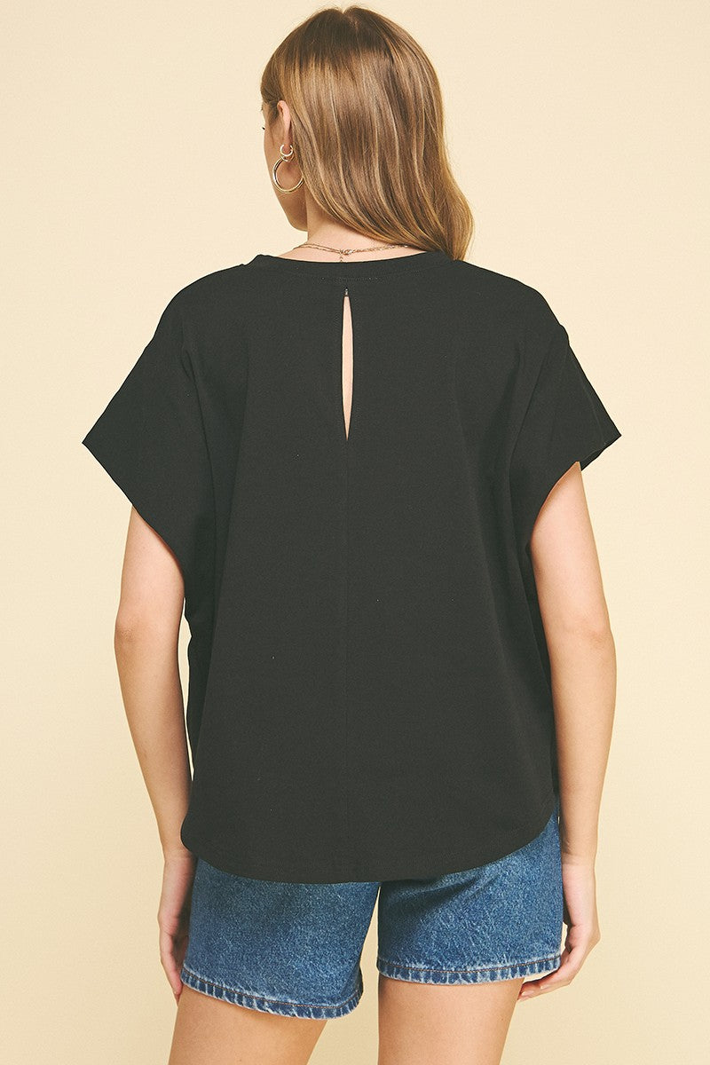 Pinch Black Solid Short Sleeve Top