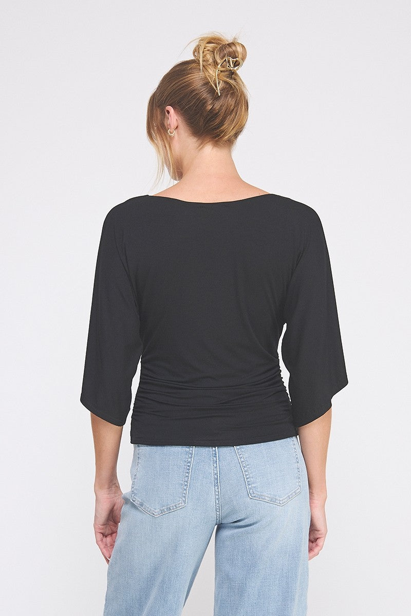 Allie Rose Black Double Knit Bell Sleeve Top