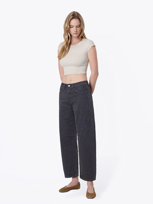 Vervet Black High Rise Flocked Barrel Jeans