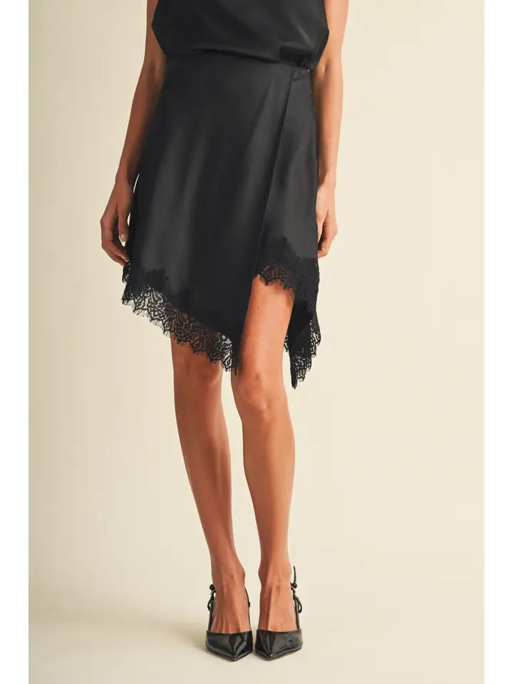 Mustard Seed Black Lace Satin Skirt
