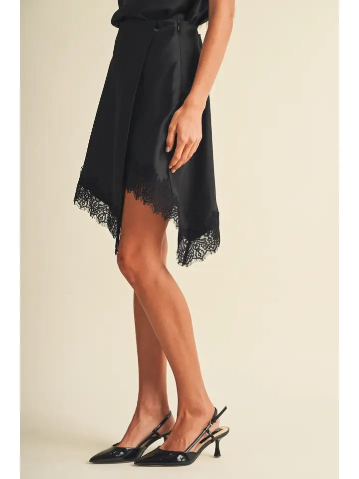 Mustard Seed Black Lace Satin Skirt
