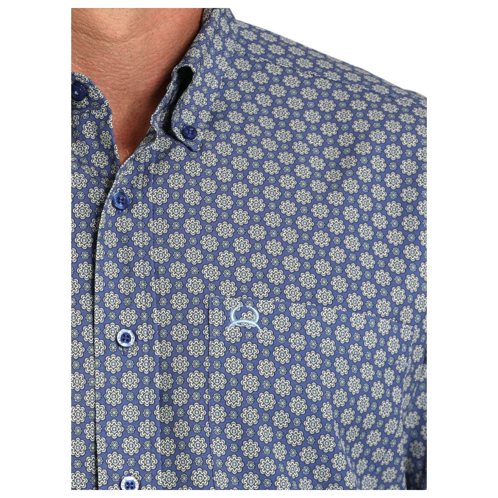 Cinch LS Blue Geo Print Shirt