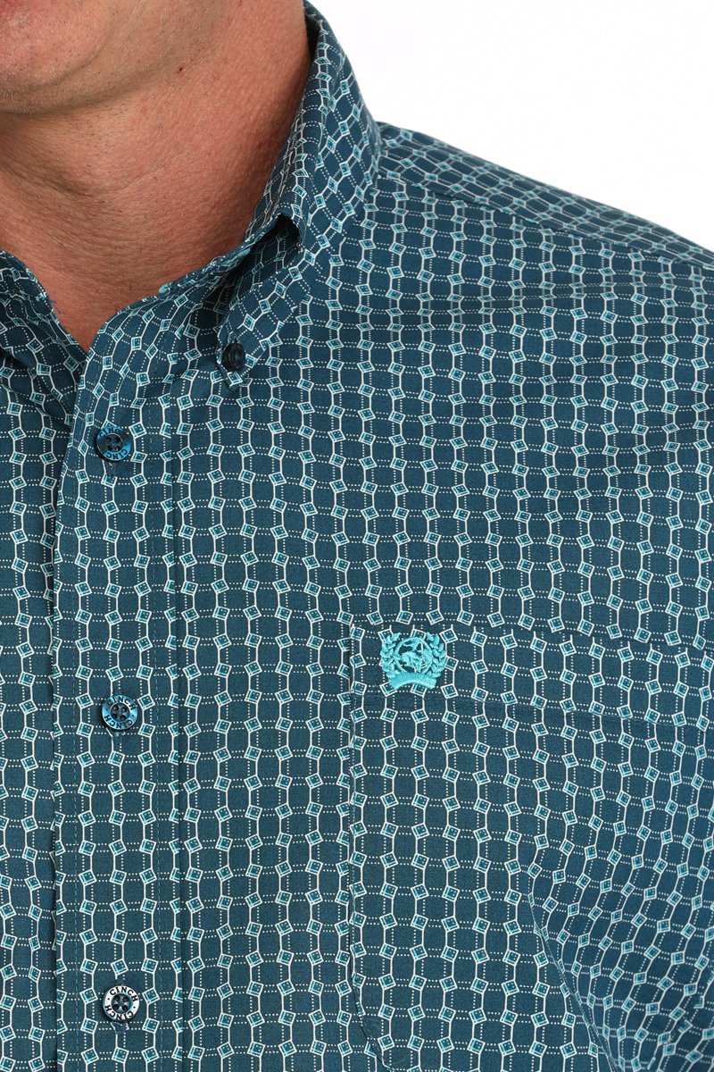 Cinch Blue Geo Print SS Shirt