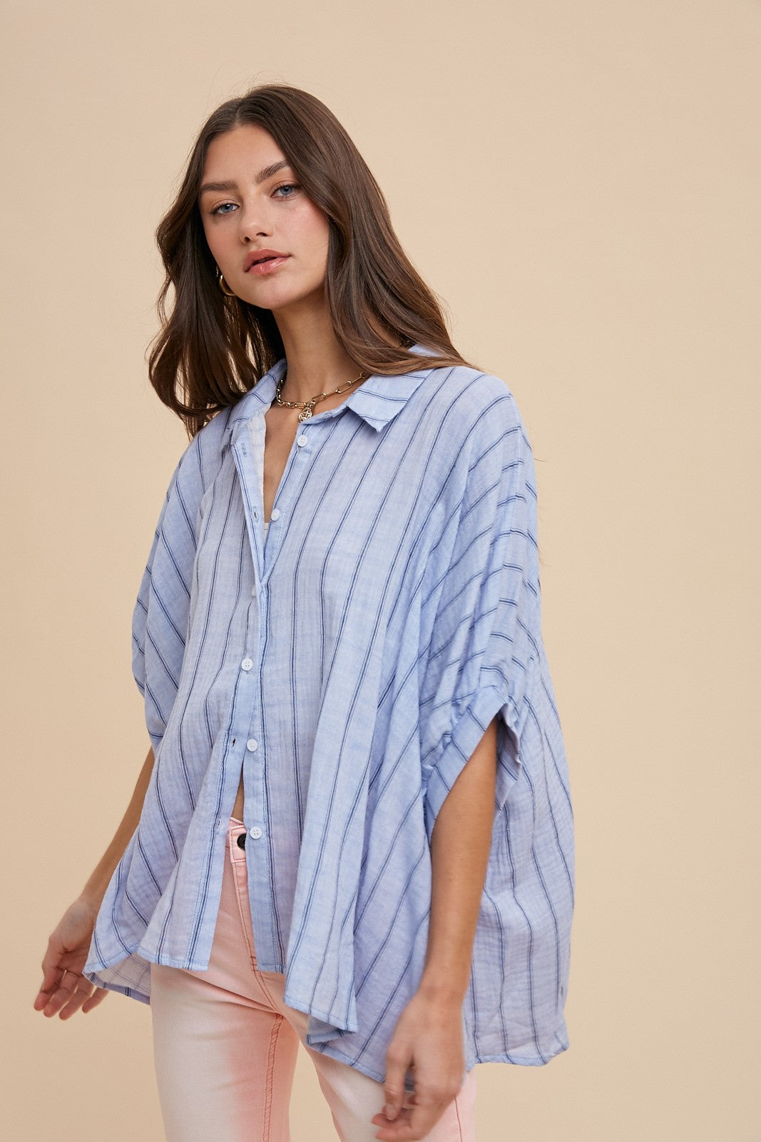 AW Blue Oversized Drop Shoulder Top