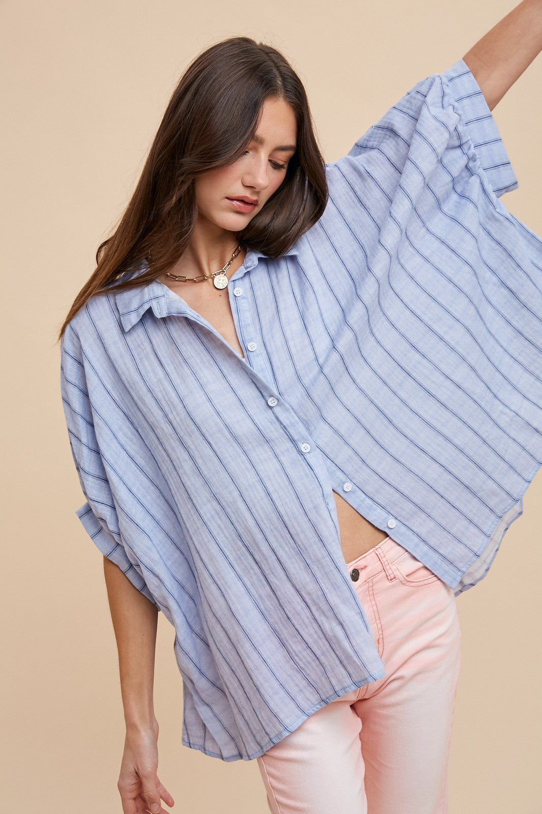AW Blue Oversized Drop Shoulder Top