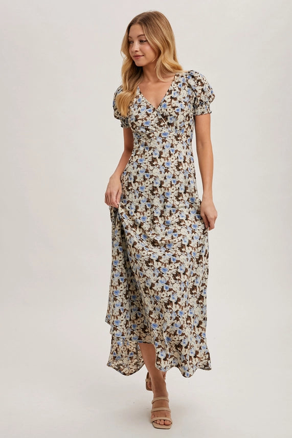 Bluivy Blue/Brown Floral Maxi Dress