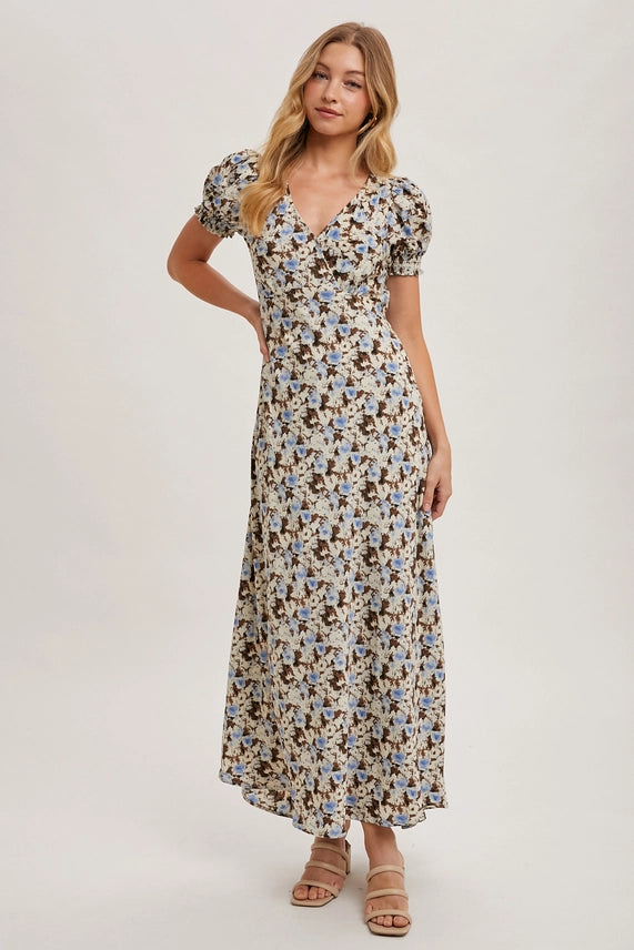 Bluivy Blue/Brown Floral Maxi Dress