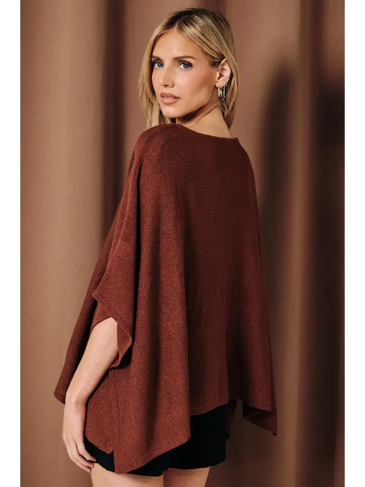 SE Loose Knit Poncho Sweater Brown