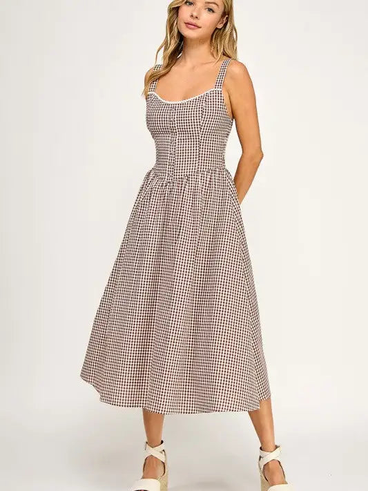 BD Brown Gingham Midi Dress