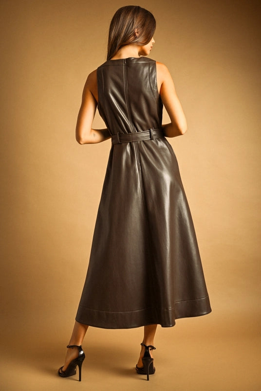 Miou Muse Brown Faux Leather Dress