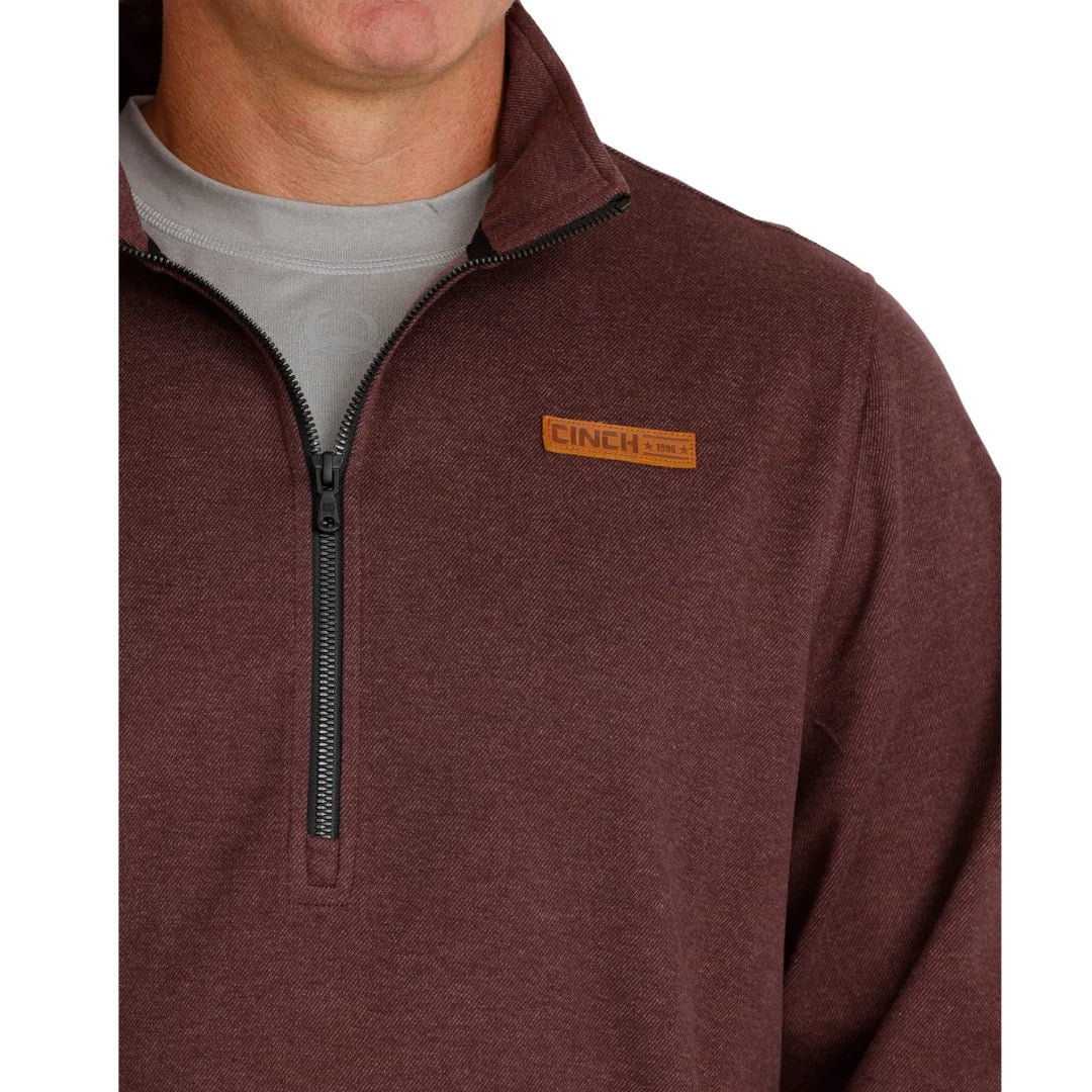 Cinch Mens Burgundy Quaterzip Pullovr