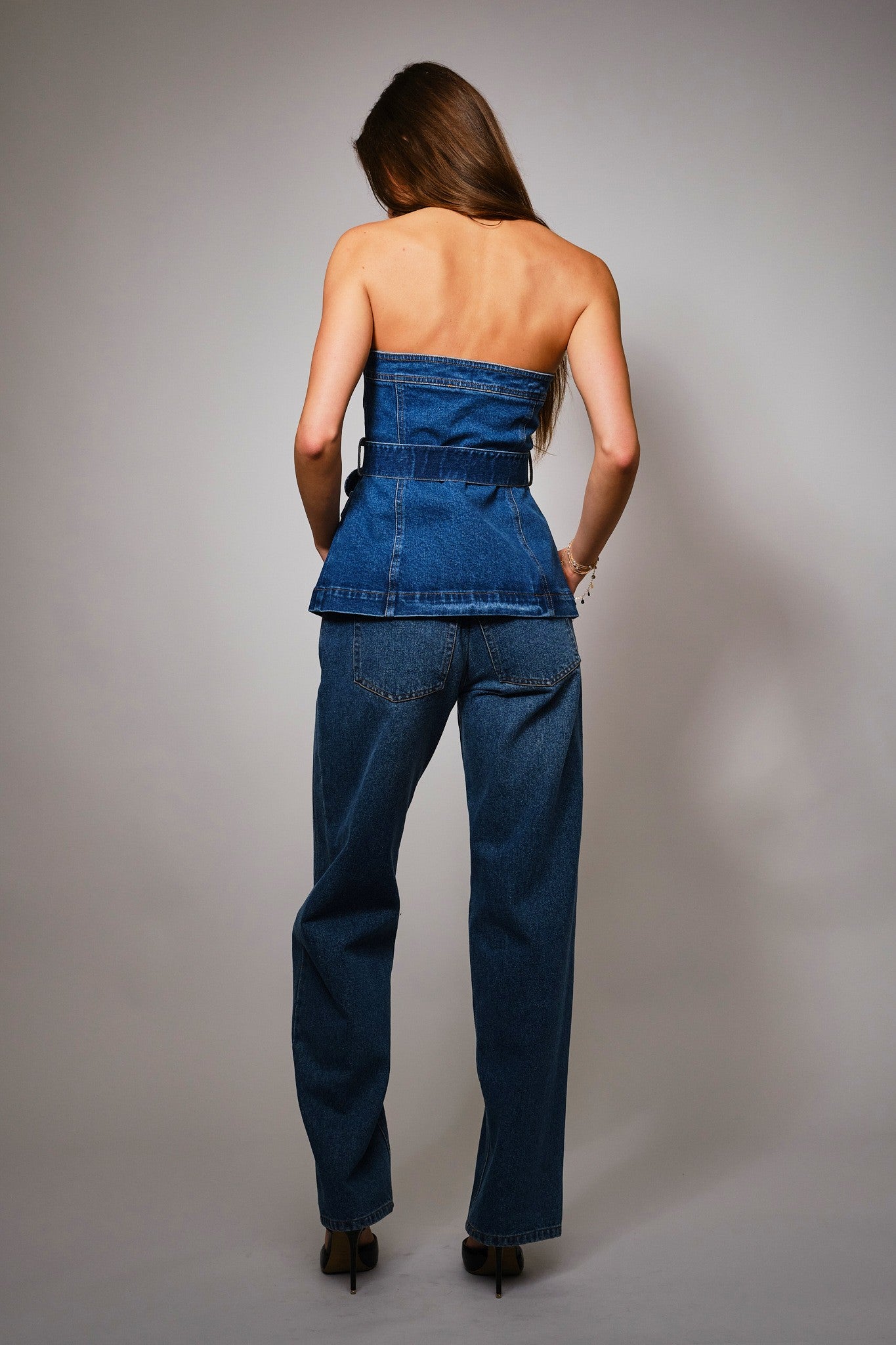 Blue B Western Buckle Bustier Denim Top