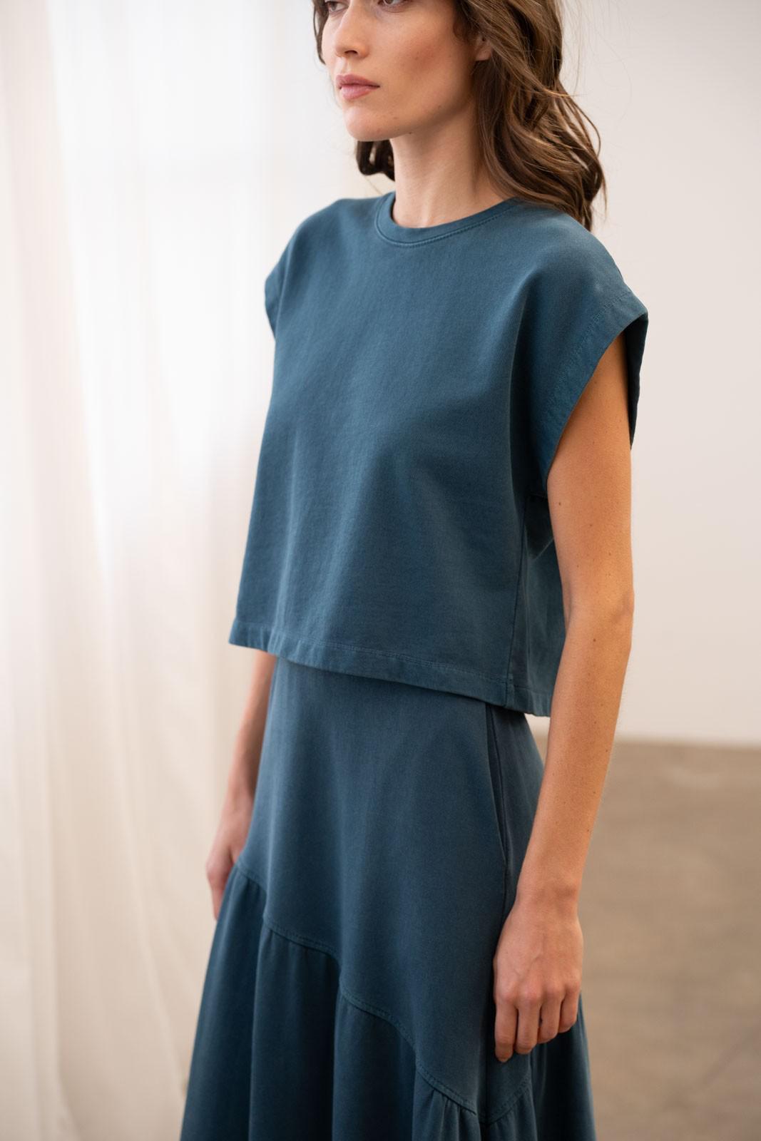 Elle Grey Dream Blue Boxy Cropped Top