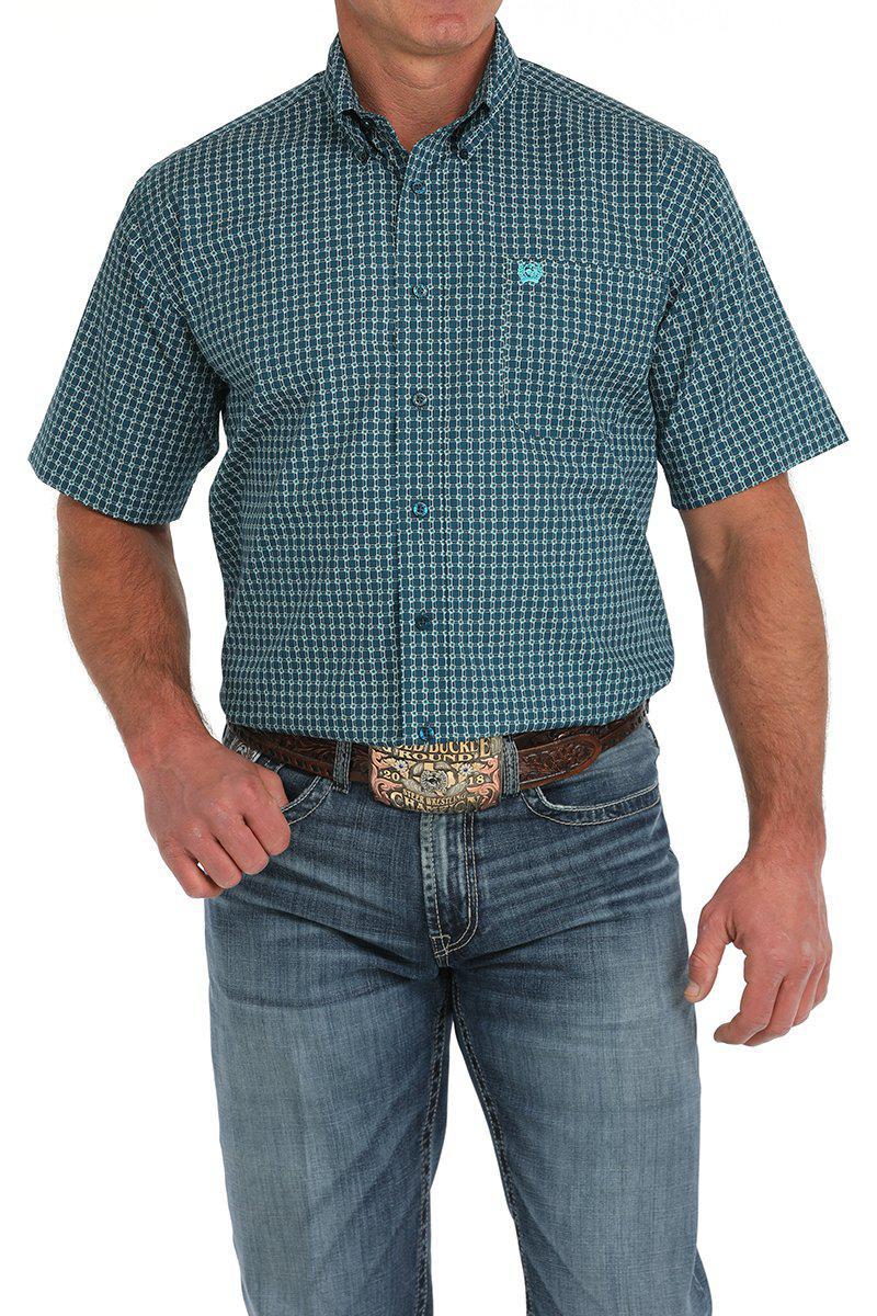 Cinch Blue Geo Print SS Shirt
