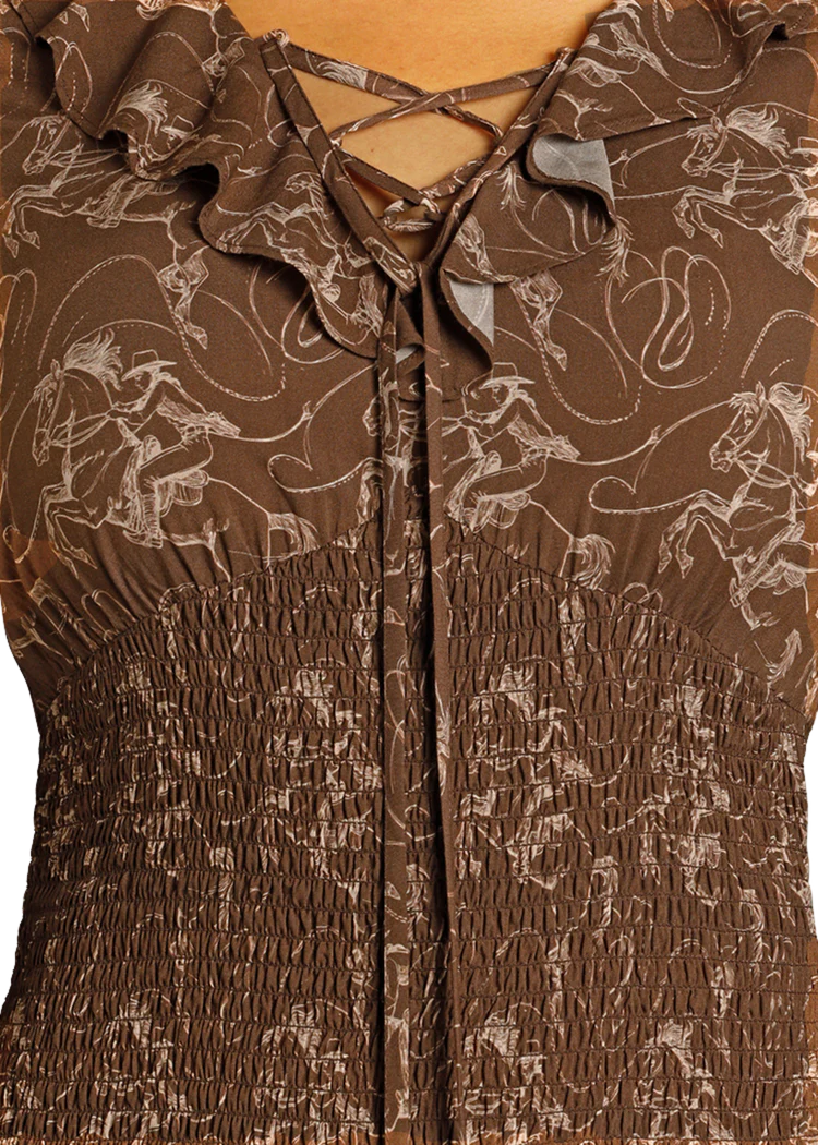 ROck&Roll Brown Challis Peasant Smocked Dress