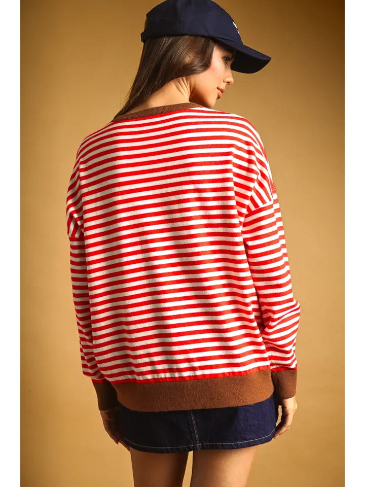 Miou Muse Cherry Striped Contrast Sweater