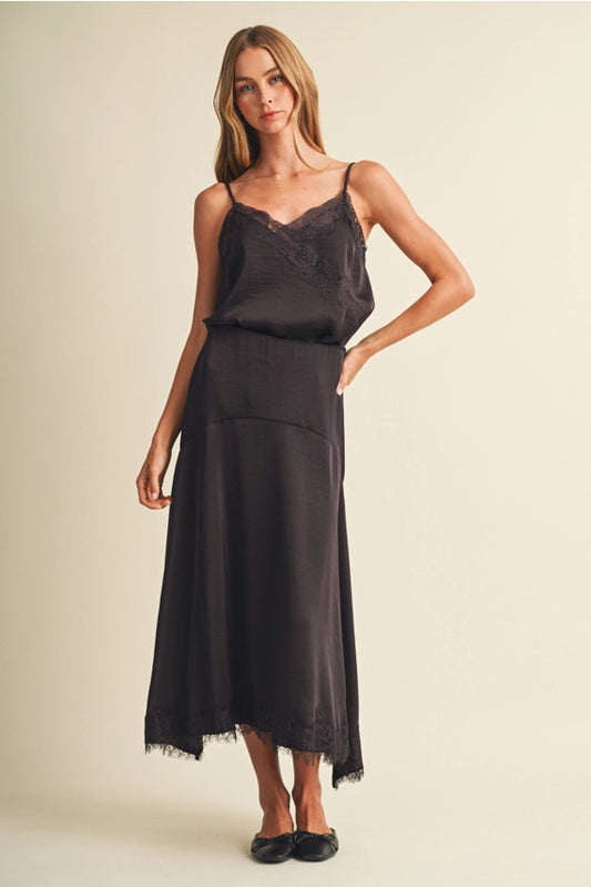 Mustard Seed Choc Asymmetric Satin Skirt