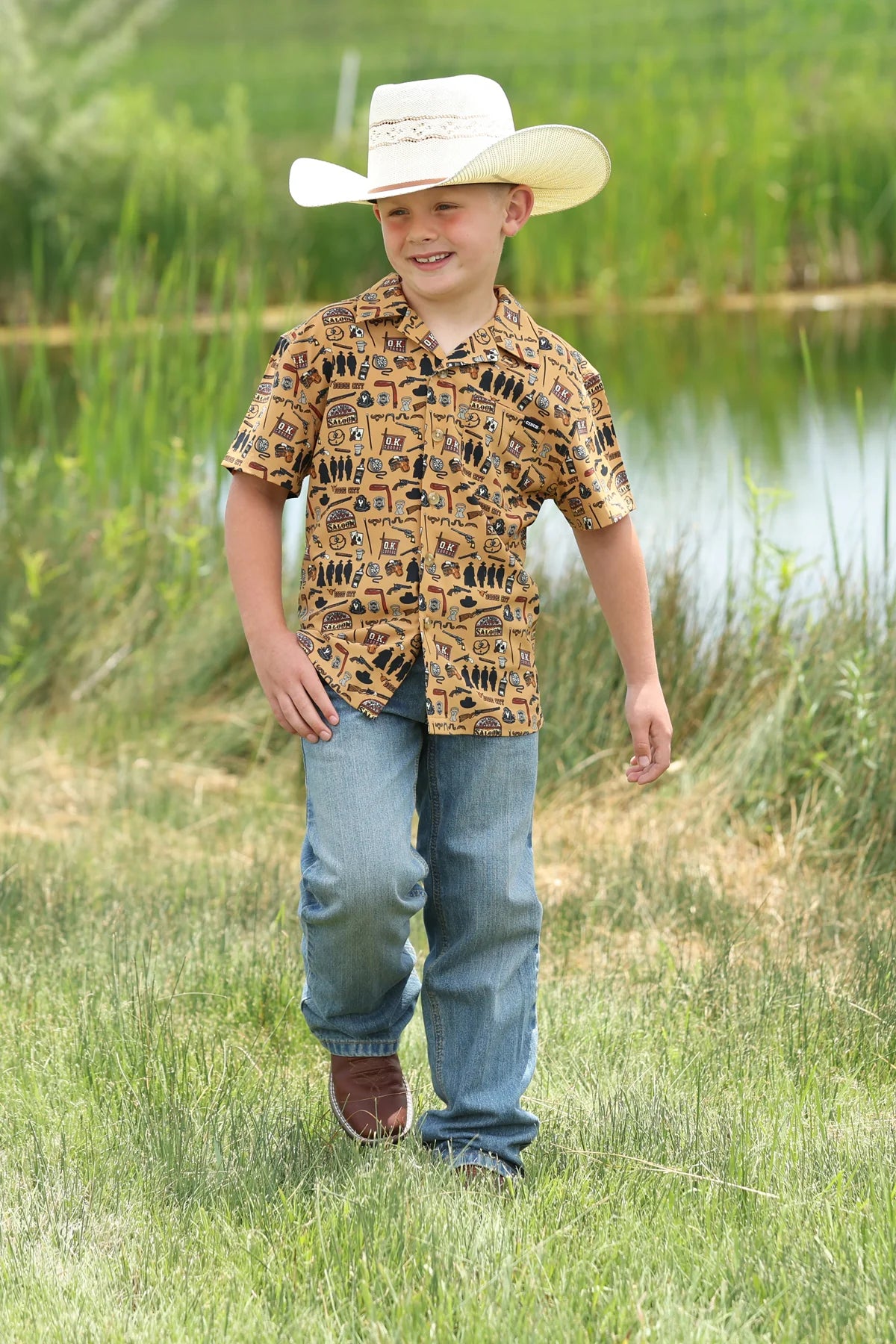 Cinch Boy's Mustard Yellow Camp Shirt