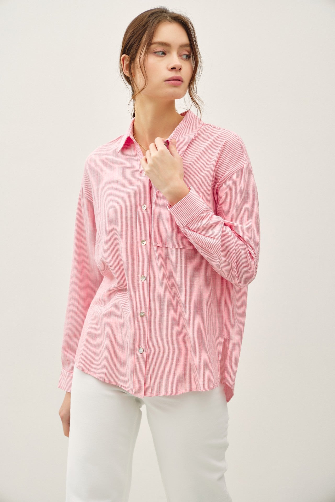 Be Cool Coral Pinstripe Cotton Button Up