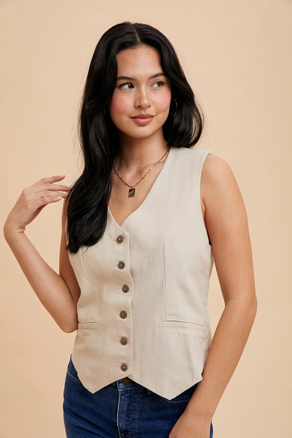 Loom Linen/Cotton Blend Vest Natural