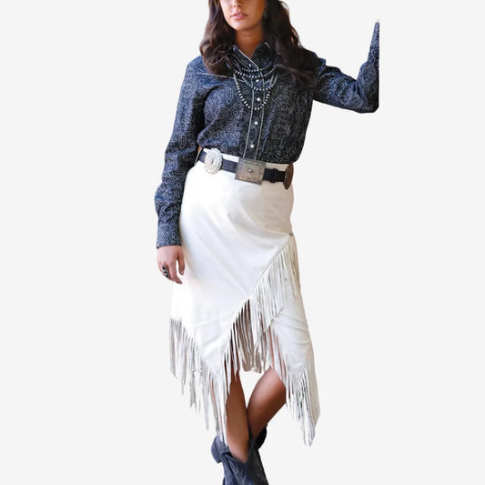 Cruel Denim Cream Fringe Skirt