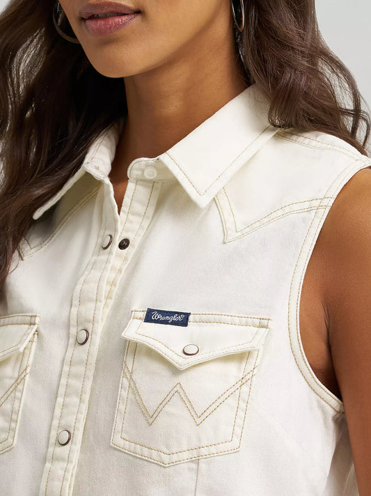 Wrangler Cream Snap Sleeveless Shirt