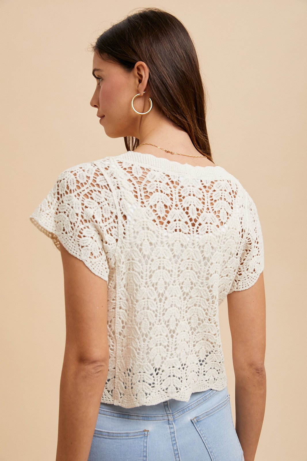 AW Crochet Short Sleeve Crop Cardigan