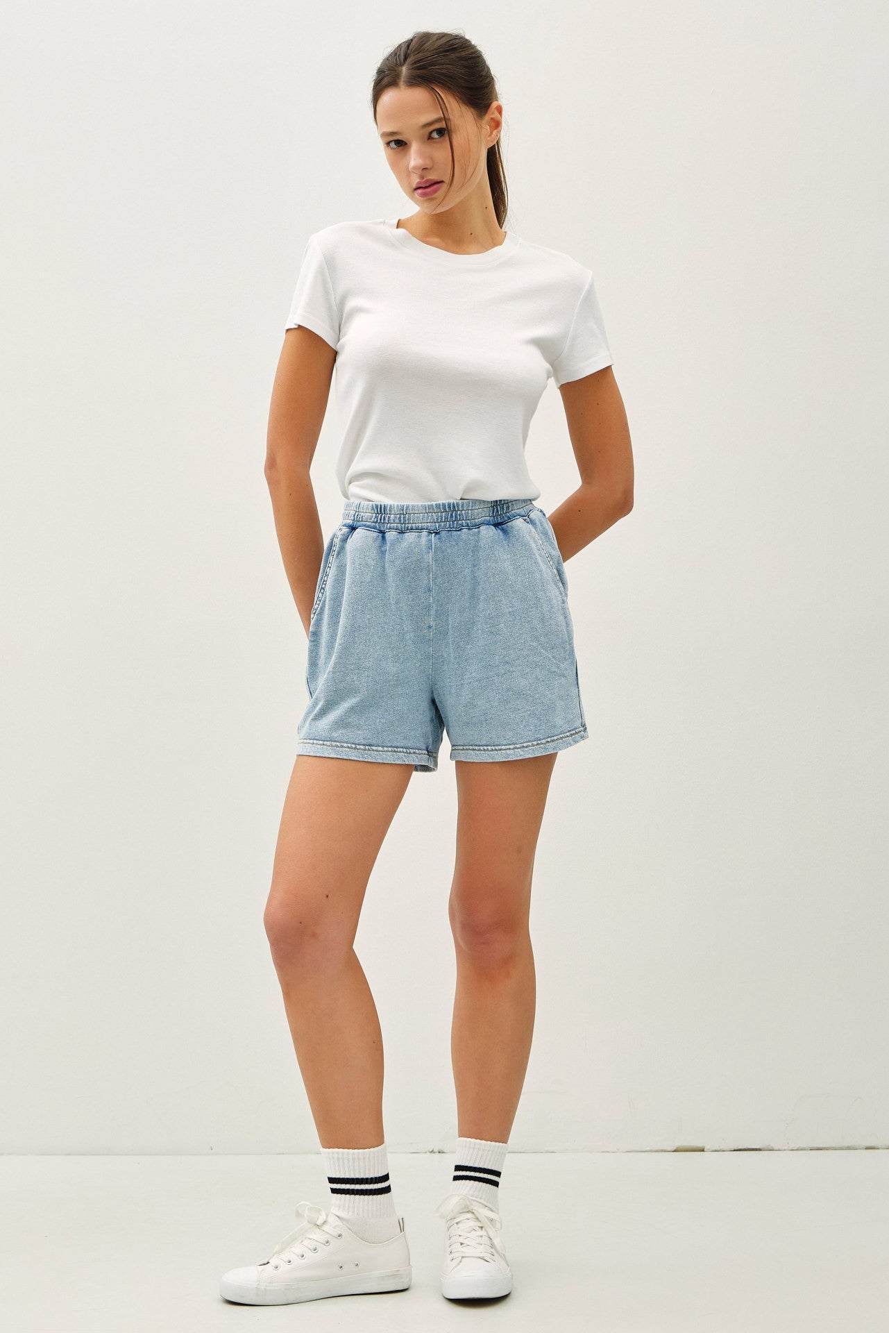BE Cool Light Denim Cotton Fleece Shorts