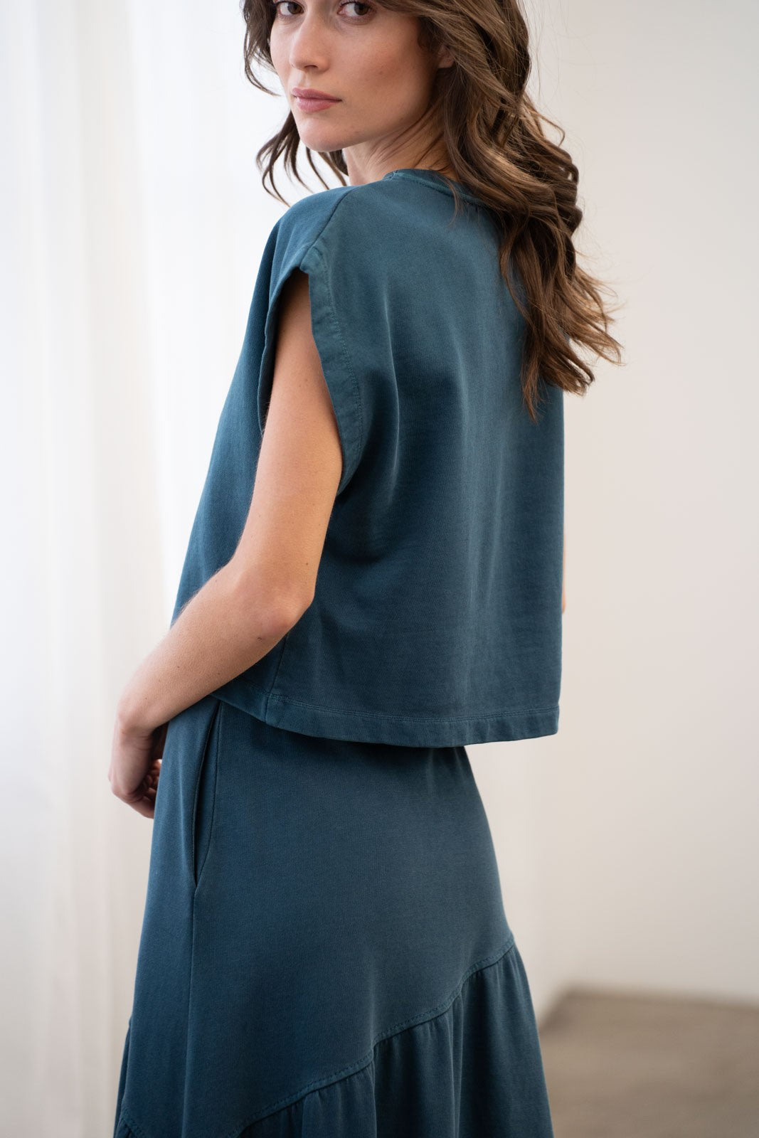 Elle Grey Dream Blue Boxy Cropped Top