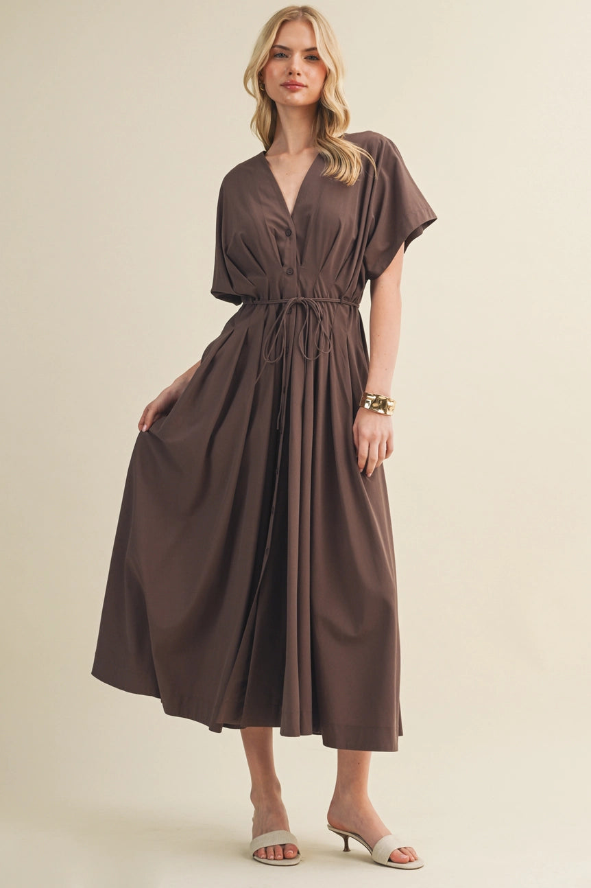 Mustard Seed Cocoa Powder Drawstring Dress