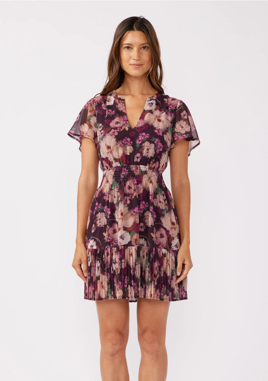 Lovestitch Flutter Floral Mini Dress Plum
