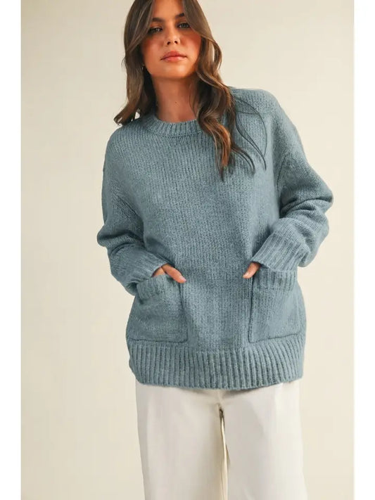 Mustard Seed Dusty Blue Knit Sweater