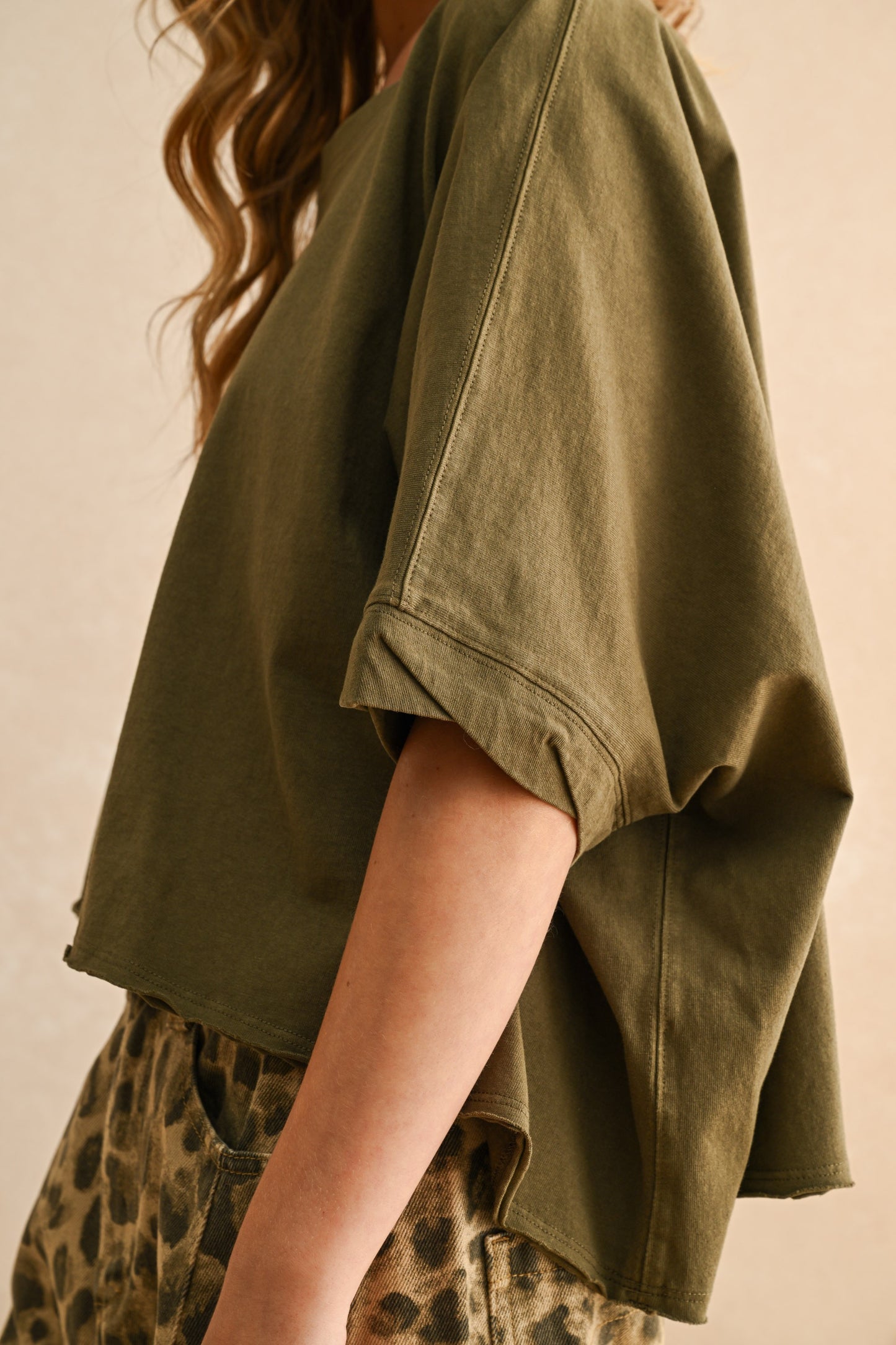 Miou Muse Olive Dye Wash O/S Top