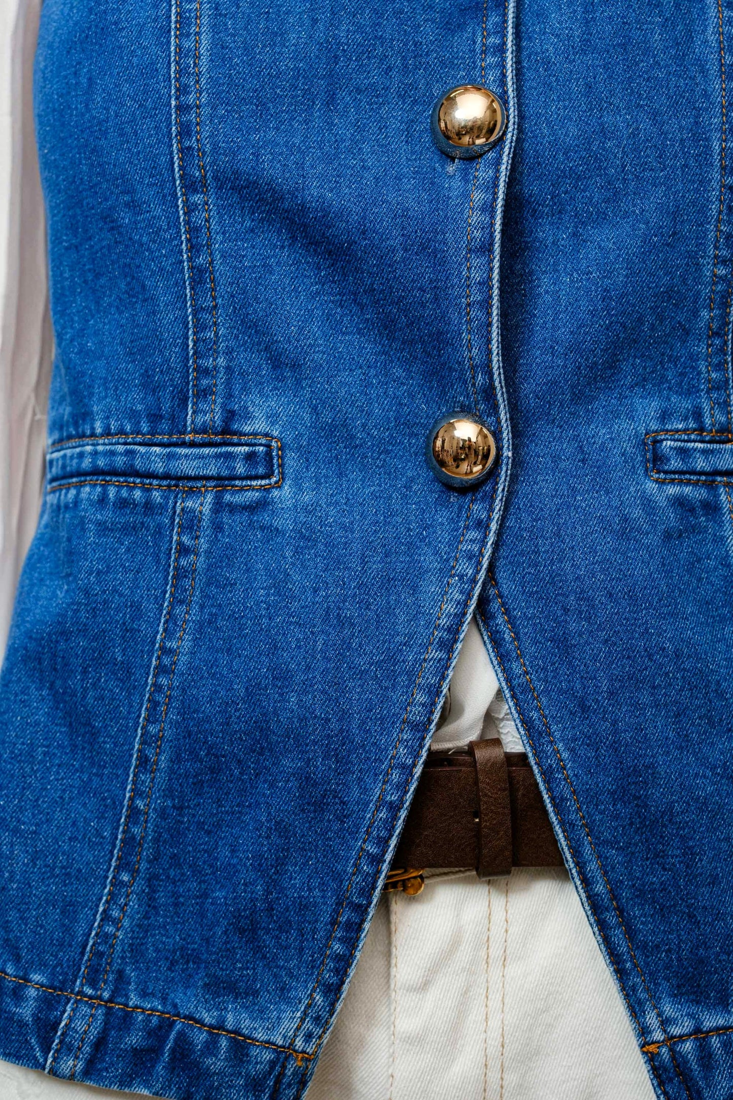 Blue B Gold Button Denim Vest