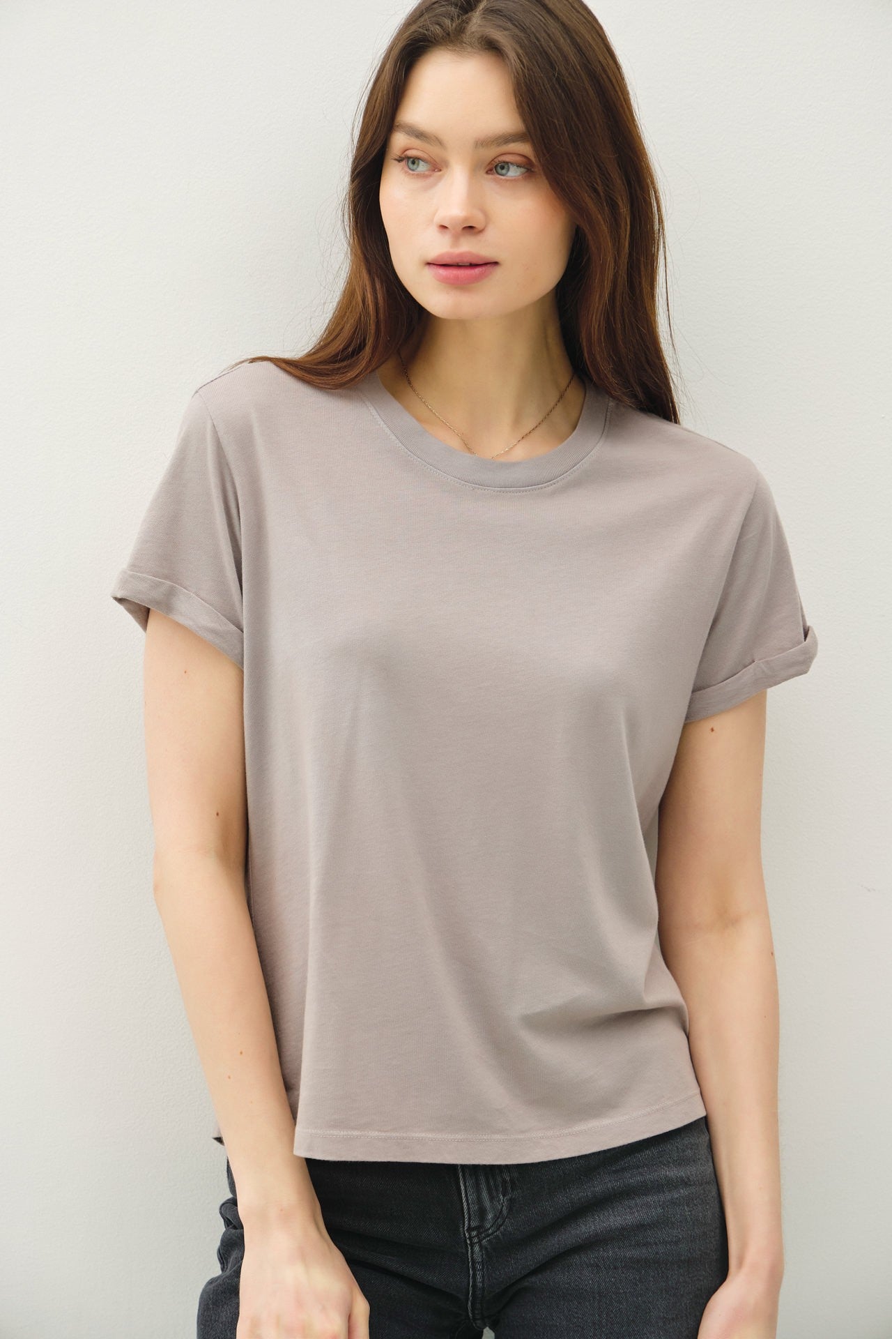 Be Cool Rolled Sleeve Tee Greige