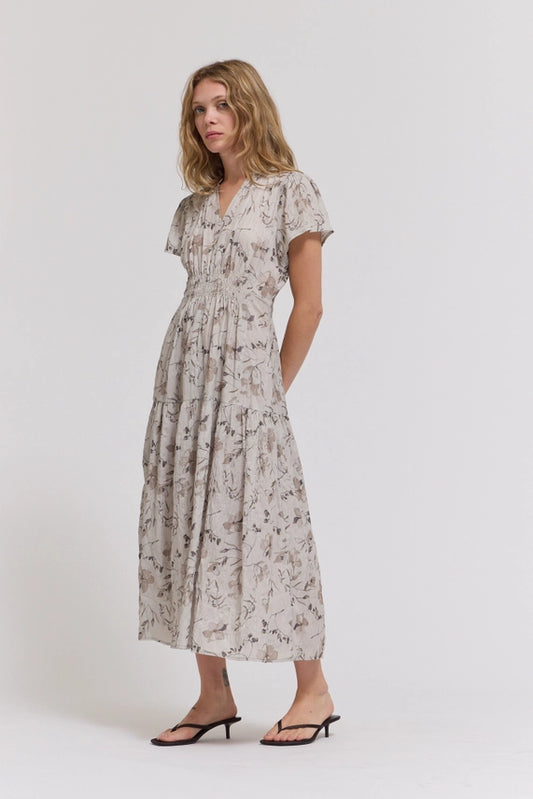 G&G Haze Ruffle Satin Midi Dress