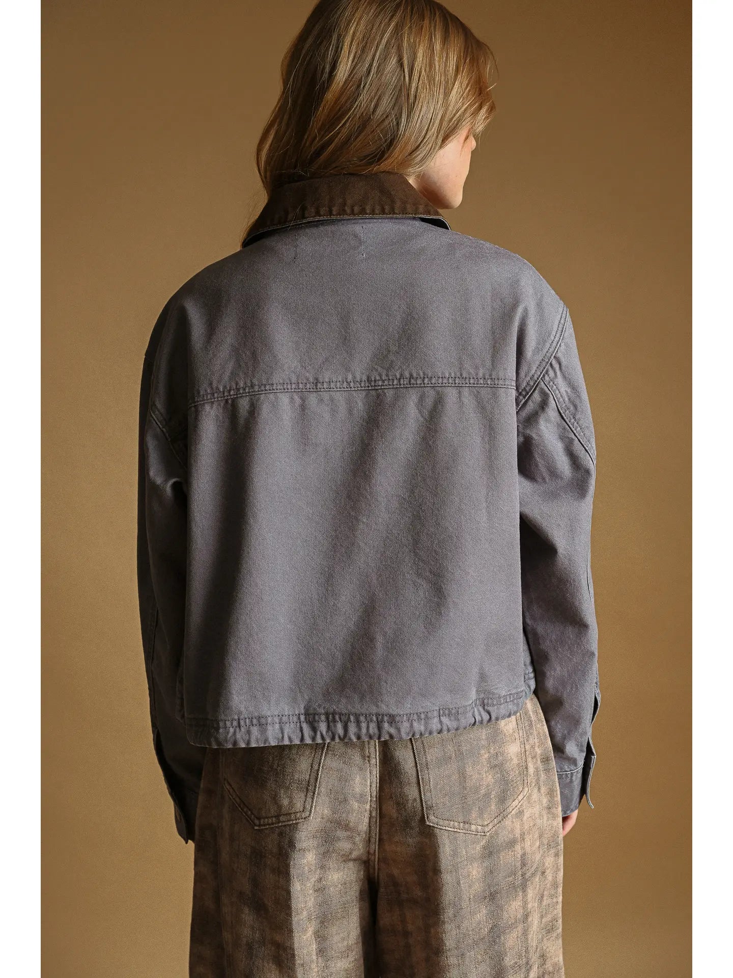 Miou Muse Collar Contrasted Utility Jacket Denim