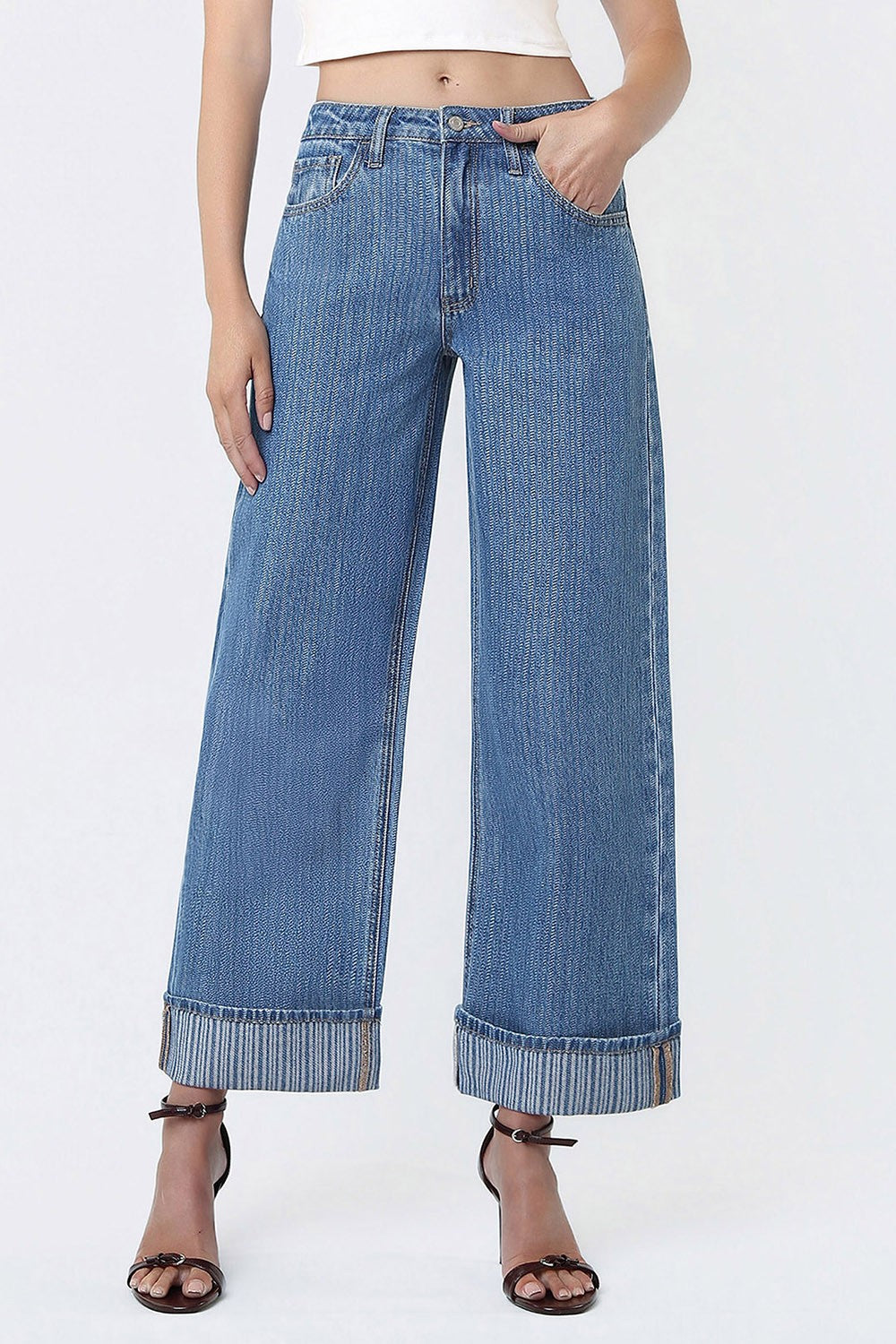 Vervet Nostalgic Cuffed Jacquard Stripe Jean