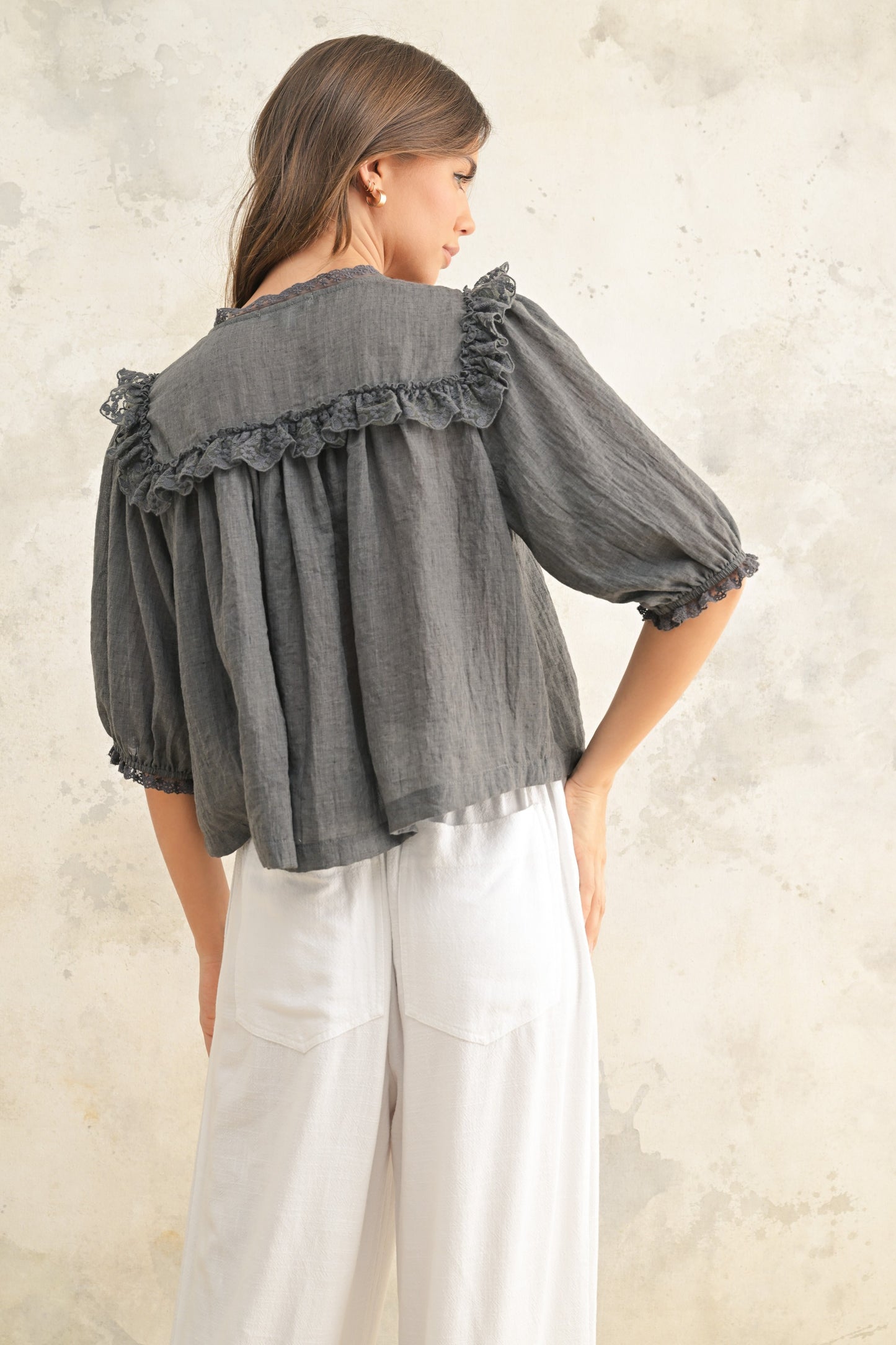 Miou Muse Charcoal Lace Blouse