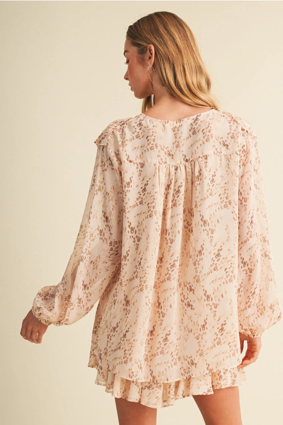 Mustard Seed Lattice Front Tie Blouse