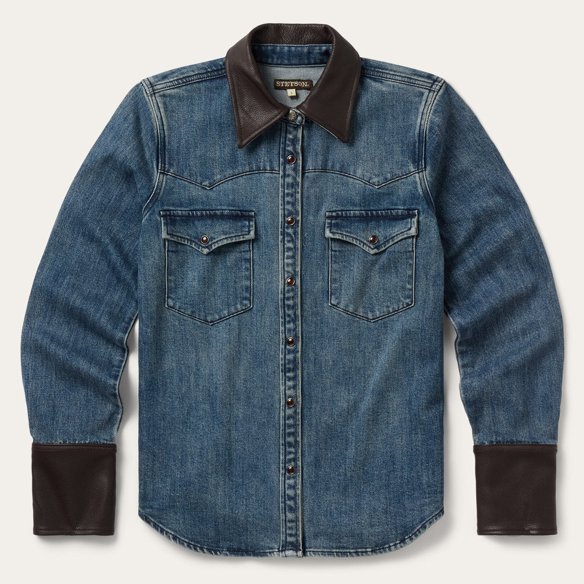 Stetson Denim Shirt W/Leather Collar