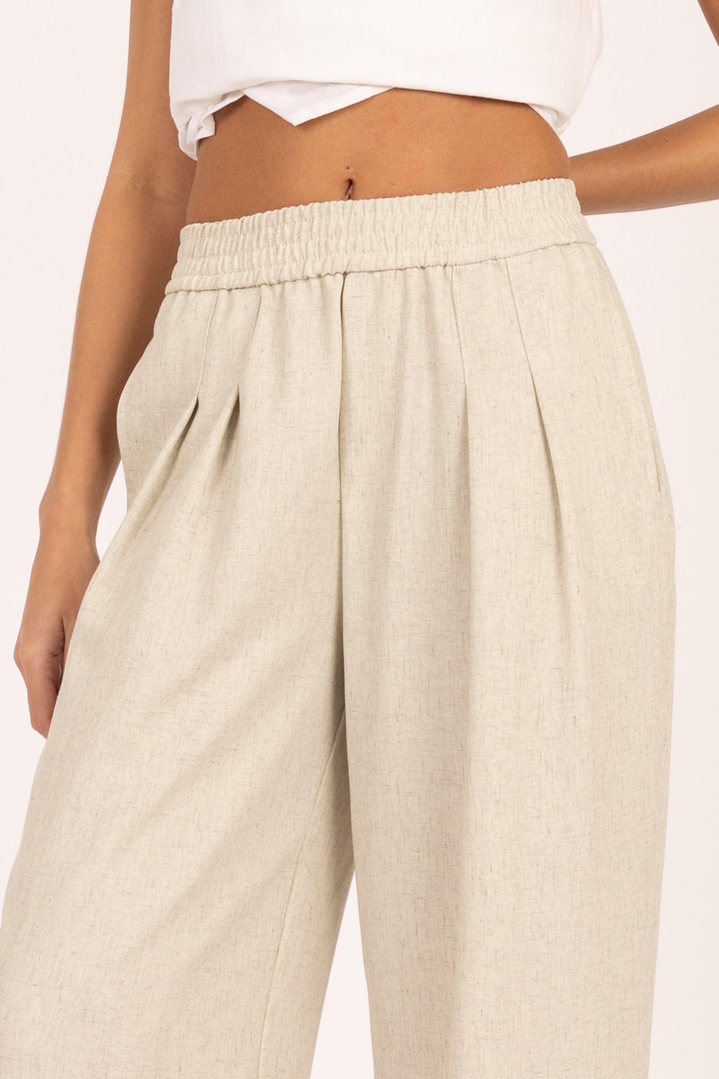 Elle Grey Ivory Pleated Wide Leg Pant