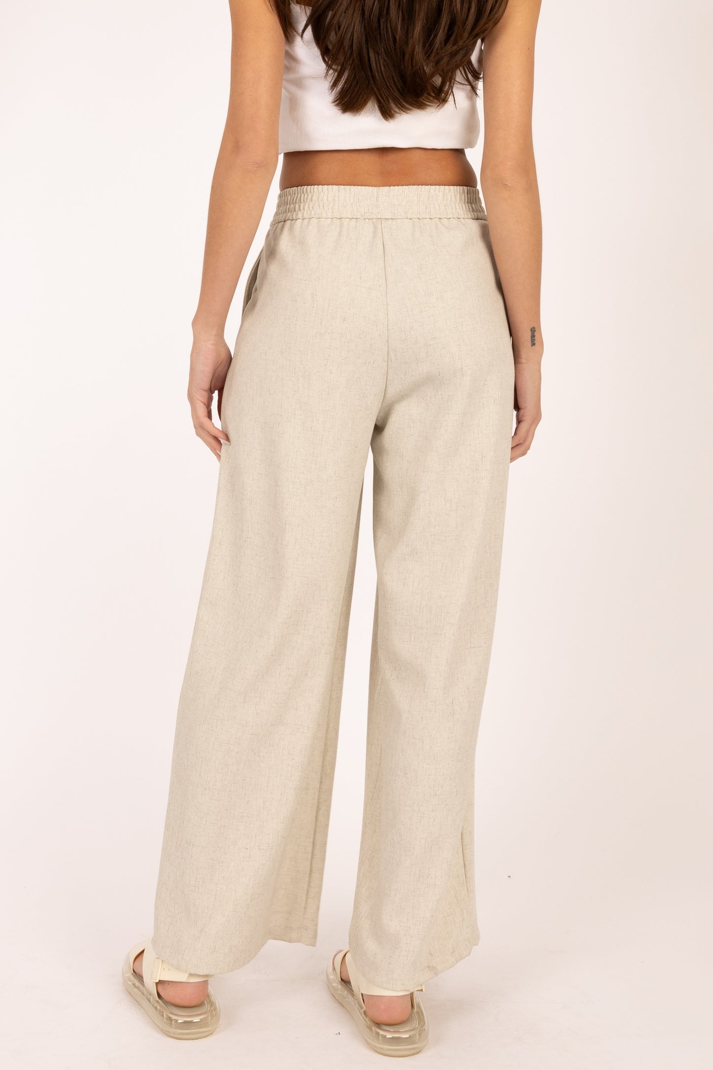 Elle Grey Ivory Pleated Wide Leg Pant