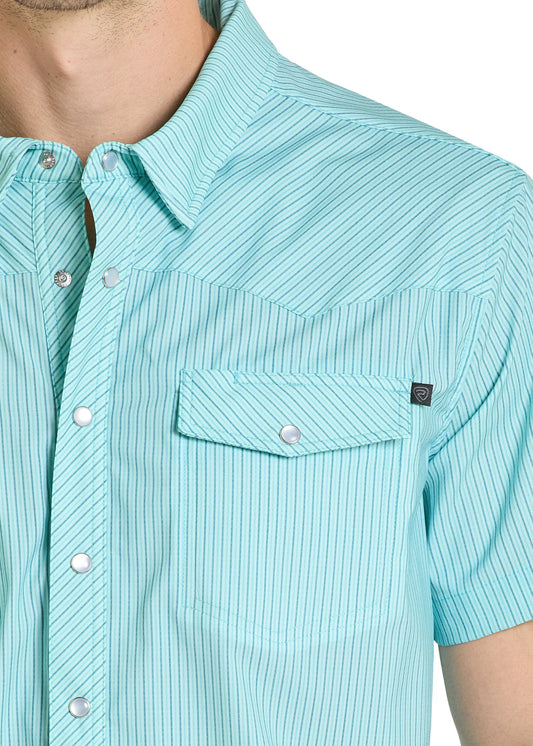 R&R Tek Western Turquoise Strip SS Shirt