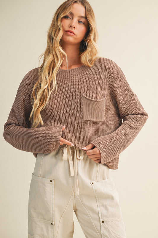 Mustard Seed Mocha Front Pocket Knit Sweater