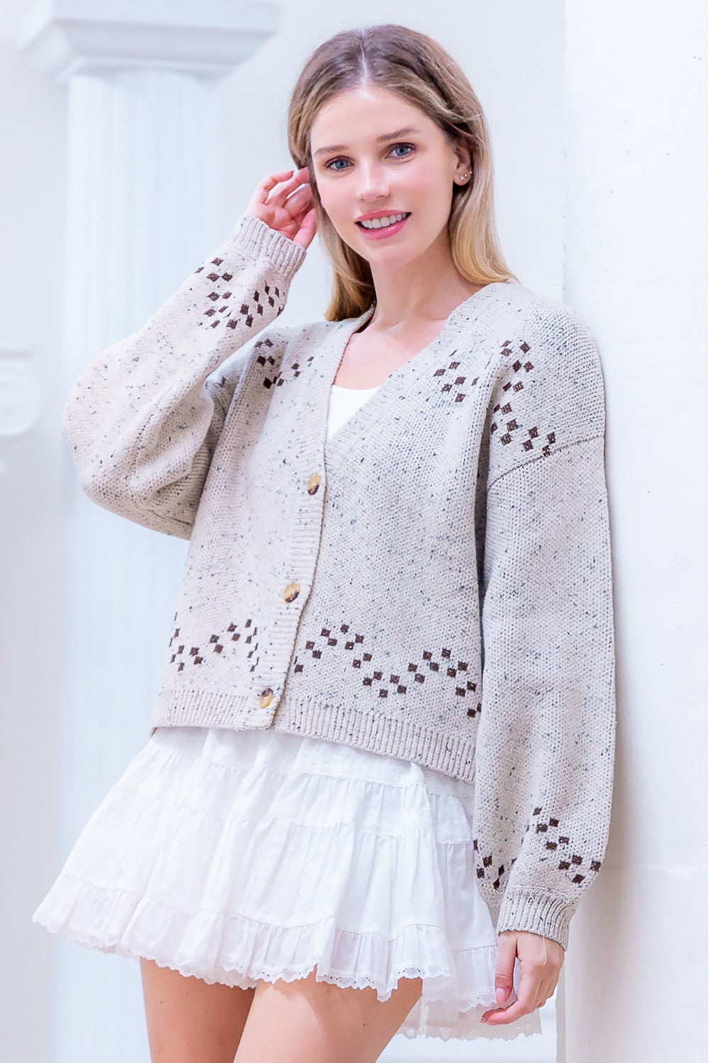 Taelynn Oatmeal V-Neck Horse Sweater