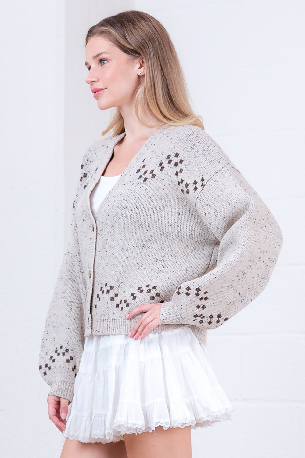 Taelynn Oatmeal V-Neck Horse Sweater