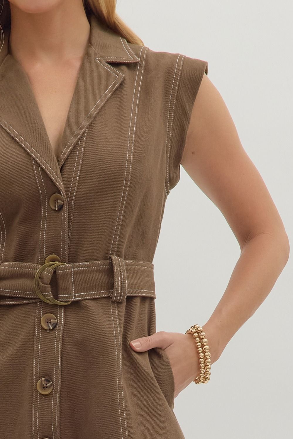 Entro Olive Contrast Stitch Dress
